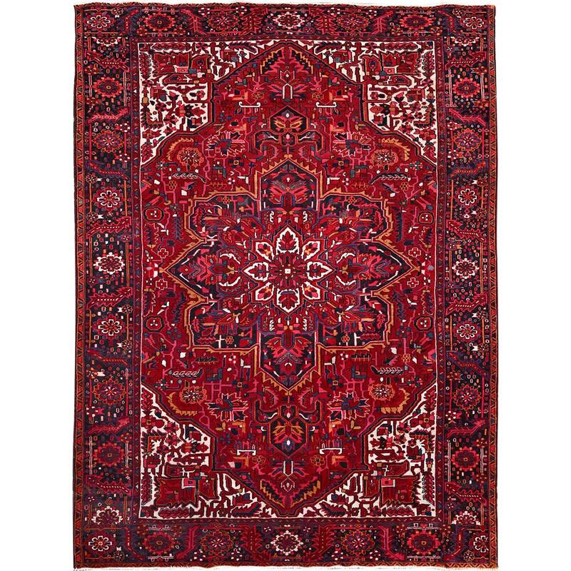 Shahbanu Rugs Dutch Tulip Red Semi Antique Hand Knotted Persian Heriz